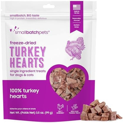 smallbatch Freeze Dried Premium Turkey Heart Treats for Dogs & Cats, 3.5oz