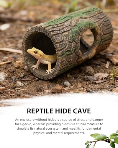 REPTITRIP Magnetic Crested Gecko Hideout - Resin Hollow Log Cave, Reptile Hide Cave, Reptile & Amphibian Habitat Hide, Terrariums Decor
