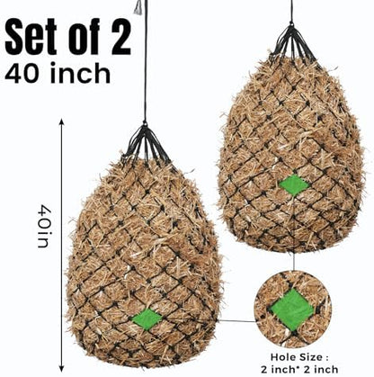 Slow Feed Hay Nets for Horses, 2 Pack, 40 Inch, 2 Inch Holes,Black