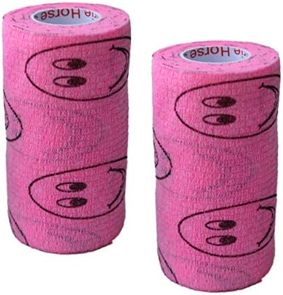 Vet Wrap Wrap Tape (Pink with Smiles) (2 Pack) (3 Inch x 15 feet) Self Adhesive Adherent Adhering Cohesive Flex Self Stick Bandage Grip Roll Dog Cat Pet Horse