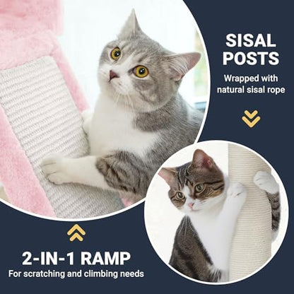 Allewie 82 Inches Large Cat Tree/House/XXL Tall Cat Towers for Big Feline/Scratching Post/Multi-Level Large Kitty Climbing Tree with Condo/Pink