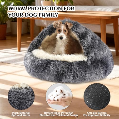 NOYAL Hooded Donut Bed, Calming Cave for Cats & Small Dogs