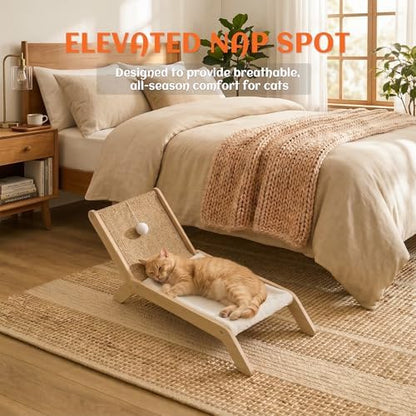 PETKARAY Beach Chair Cat Hammock, Elevated Cat Beds for Indoor Cats, Original Cozy Lounger with Sisal Scratcher and Toy Ball