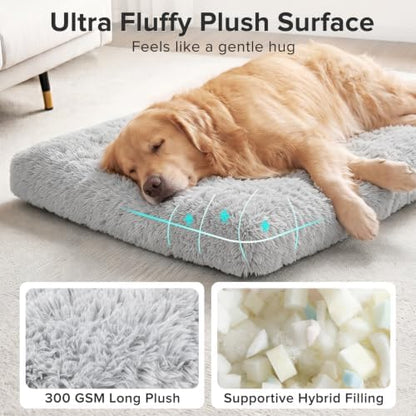 JOEJOY Large Dog Crate Pad, Fluffy Plush Washable Kennel Mat, 47" x 29"