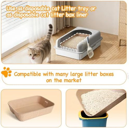 Disposable Litter Boxes for Cats, Durable and Water Resistant, Sustainable Large Disposable Litter Box, Disposable Cat Litter Boxes for Indoor/Travel Use, Standalone or as Liner (Brown, Large 6-Pack)