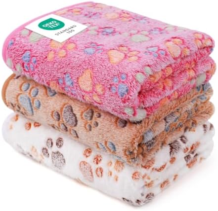Luciphia 1 Pack 3 Blankets Super Soft Fluffy Premium Fleece Pet Blanket Flannel Throw for Dog Puppy Cat Paw Brown/Pink/White Large(41x31 inch)