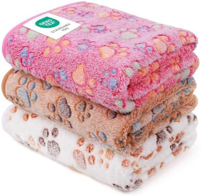 Luciphia 1 Pack 3 Blankets Super Soft Fluffy Premium Fleece Pet Blanket Flannel Throw for Dog Puppy Cat Paw Brown/Pink/White Medium(30x20 inch)