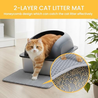 HealSmart Stainless Steel XL Cat Litter Box, Extra Large Cat Litter Box with Lid, High Sided Metal Litter Tray for Big Cats, Anti-Urine Leakage Non-Stick Easy Clean, Dark Gray