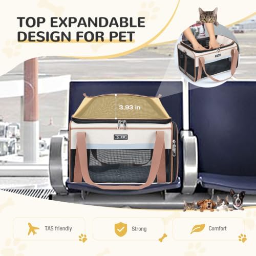 Lekereise Top-Expandable Pet Carrier 18x11x11Inch Delta American United Airline Approved Soft Sided Underseat to 15lbs Travel Carriers for Small Dogs Cats with Locking Safety Zippers Anti-Scratch Mesh