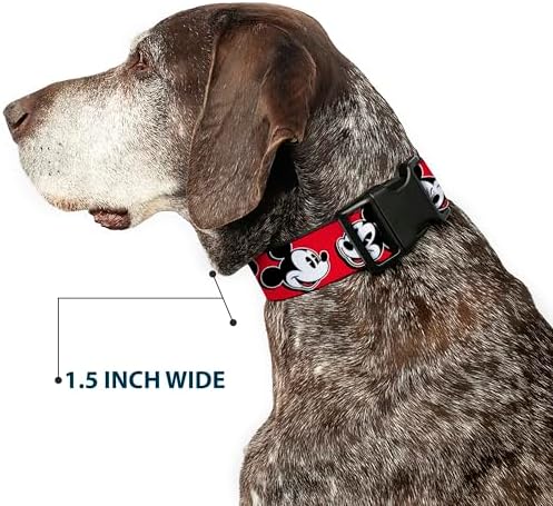 Buckle-Down Mickey Mouse Expressions Red/Black/White Plastic Clip Collar, Medium/11-17"