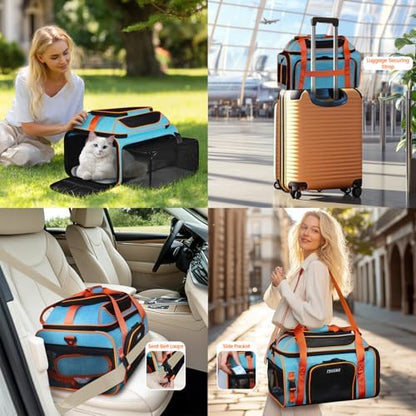 Petskd Top and Side Expandable Pet Carrier Airline Approved, Blue