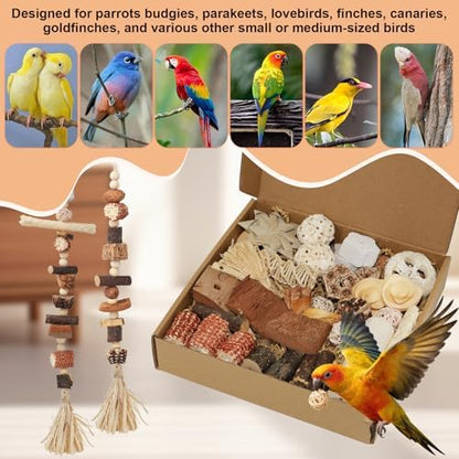 Bird Toys Natural Parrot Foraging Box with DIY Hanging String
