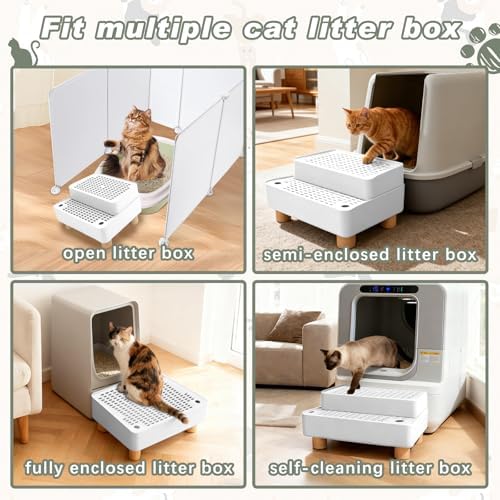Adjustable Cat Ramp for Litter Box, 2-Step Litter Trapper, White