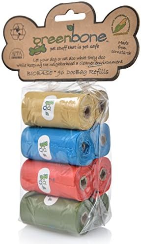 Greenbone Earth Friendly Cat or Dog Poop Bags, Plant Based Leak Proof Dispenser Refill Rolls (8 Rolls)