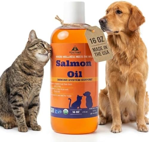 Wild Alaskan Salmon Oil for Dogs and Cats 16 oz All Natural Omega-3 EPA DHA Rich Supplement for Healthy Skin and Coat, Joint & Immune Support Fish Oil, Fast Absorbing Liquid Supplement