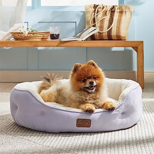 Bedsure Dog Beds for Small Dogs - Round Cat Beds for Indoor Cats, Washable Pet Bed for Puppy and Kitten with Slip-Resistant Bottom, 25 Inches, Misty Lilac