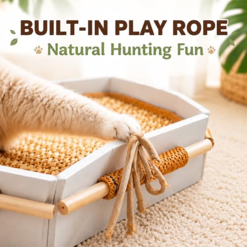 Cooling Cat Bed Handwoven Cat Basket with Removable Cooling Mat & Play Rope