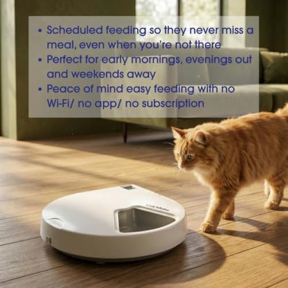 Cat Mate 5-Meal Automatic Pet Feeder, 330g per Bowl, Wet & Dry Food, White