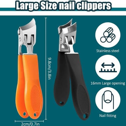 Generic 2PCS Wide Jaw Opening Anti-Splash Slanted Nail Clipper, Curved Toenail Clippers for Thick Toenails, Ingrown Nail Clippers, Black+Orange
