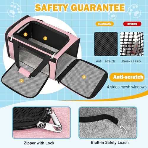 HUANLANG Large Cat Carrier Soft Sided Travel Pet Carrier Airline Approved