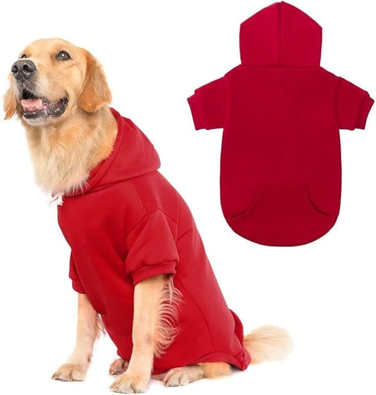 KOOLTAIL Dog Hoodie for Large Medium Small Dogs,Soft and Warm Pet Sweater with Leash Hole and Pocket Boy Girl,Puppy Fall Winter Jacket Clothes,French Pitbull Cold Weather Coat Sweatshirt,Red XL/XXL