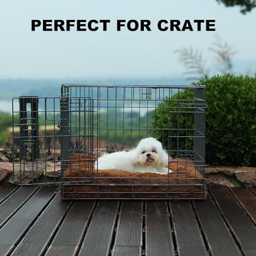 Bedfolks Waterproof Dog Crate Bed, Plush Dog Pad, 17"x12", Solid Brown