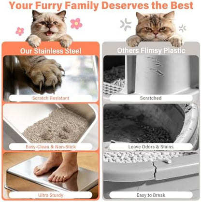 2PACK Stainless Steel Cat Litter Box with Lid, XL Metal Litter Box