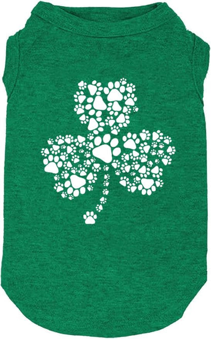Dog Apparel Lucky Boy Letter Print Clover Shirts for Small Large Dog Vest Puppy Gift St Patrick's Day Costume(X-Small,Green02)