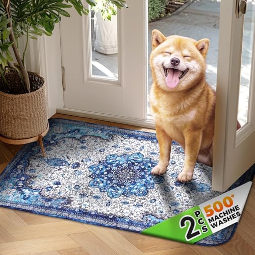 Hompet Cat Litter Mat 4 Pack, 18x28 Machine Washable Trapping Mats for Cats, Super Absorbent & Urine-Proof Cat Litter Box Mat for Floor, Waterproof & Non Slip Kitty Litter Rug