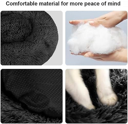 Dog Bed for Small Medium Large Dogs, 24 inch Calming Dogs Bed, Washable-Round Cozy Soft Pet Bed for Puppy and Kitten with Slip-Resistant Bottom