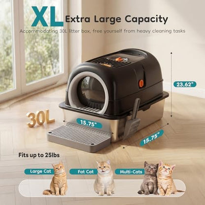 OLIXIS Stainless Steel Litter Box with Lid, Easy Cleaning