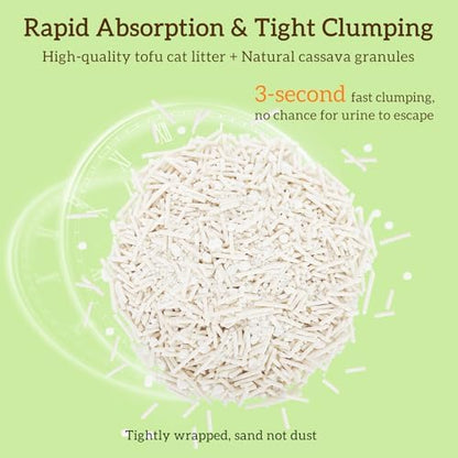 EZSKUUP Non-Stick Bottom Tofu Cat Litter Mix Cassava, Strong Clumping 9Lb