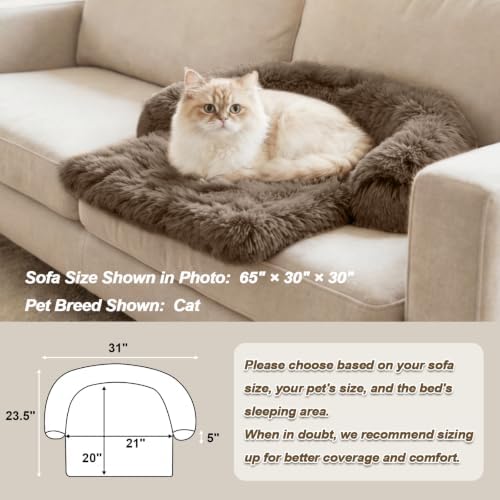 Calming Dog Bed Fluffy Plush Dog Mat for Furniture Protector with Removable Washable Cover for Large Medium Small Dogs and Cats (XS(31“x23.5”x5), Camel)