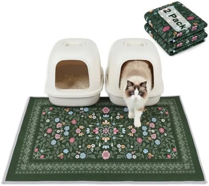 Bienbee Cat Litter Mat, 2 Pack 33" x 22" Machine Washable for Litter Boxes