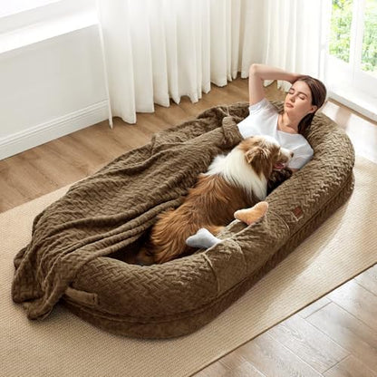 ChiXnuggle Orthopedic Human Dog Bed,with Faux Fur Washable Cover,Blanket
