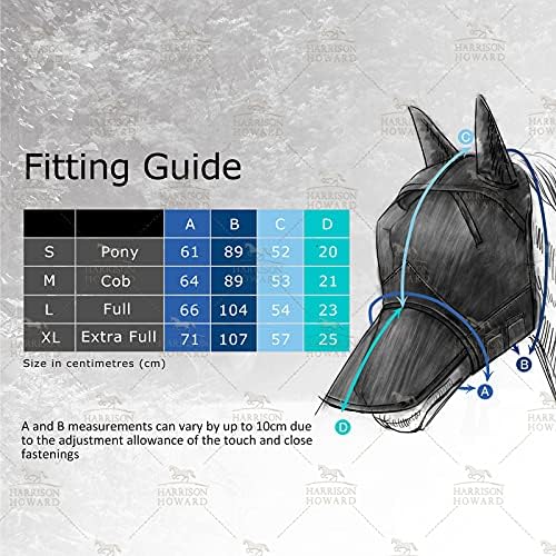 Harrison Howard LumiVista Horse Fly Mask Long Nose with Ears UV Protection for Horse Dream Star M Cob