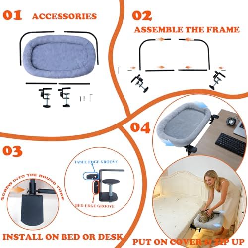 Cat Desk Bed&Cat Hammock for Desk and Bedside,90°Rotating&Height Adjustable