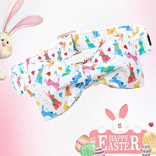 Lionheart glory Easter Dog Collar with Bow Tie Rabbit Print Dog Collar Girl or Boy Soft Durable Adjustable Puppy Gift Collar Bows Spring Collar Dog Bow