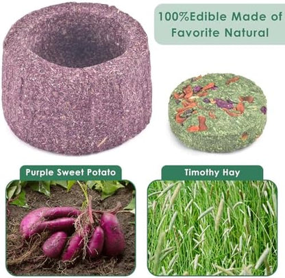 ERKOON 100% Edible Premium Timothy Hay Chew A Bowl for Rabbits, Chinchilla Treats, Chew Toys for Teeth Guinea Pigs and Mice (Purple)