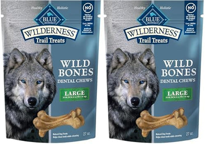 Blue Buffalo Wilderness Wild Bones Grain-Free Dental Chews Dog Treats, Large, 27-oz Bag, (Pack of 2)