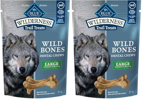 Blue Buffalo Wilderness Wild Bones Grain-Free Dental Chews Dog Treats, Large, 27-oz Bag, (Pack of 2)