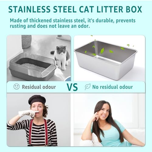 Stainless Steel Litter Box 2 Pack，Metal Litter Box,Cat Litterbox