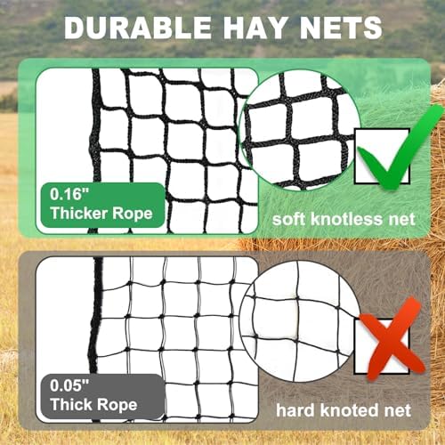 TONGMO 4x4 ft Round Bale Hay Net for Horses & Livestock - Slow Feeder Hay Nets with 2 inches Hole