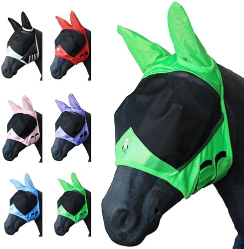 T TEKE Fine Mesh Horse Fly Mask w/Ears, UV Blocking 3D Eye Visor with Extra Fleece Cushioned Forehead, Protection from Insect Pests