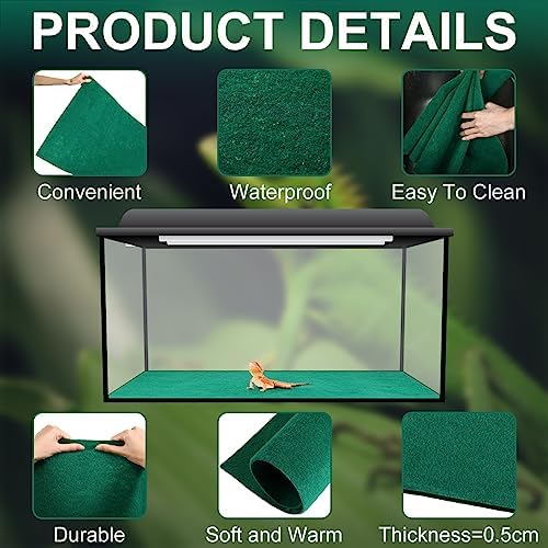 Haull 4 Pcs Reptile Carpet Terrarium Floor Mat Liner, 47 x 24 Inch, Green