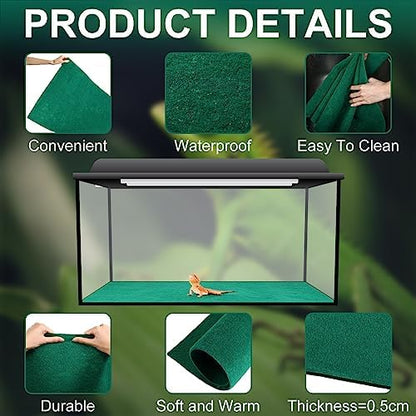 Haull 4 Pcs Reptile Carpet Terrarium Floor Mat Liner, 47 x 24 Inch, Green