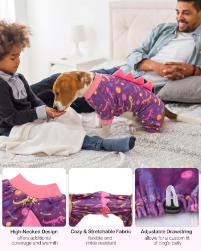 CuteBone Dinosaur Costume Dog Pajamas, Stretchy Spandex Crystal Velvet Sleepwear Coat for Small Dogs, Soft & Warm Pet Outfit Clothes for Cold Weather, Cozy Pullover Design COSP26XL