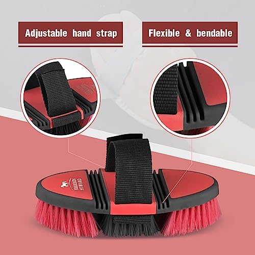 Harrison Howard Flexible Finish Horse Grooming Brush - Bendable and Convenient for Scrubbing, Comfortable Hold in Hand - Red