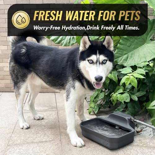FICUSWIN 135OZ Automatic Water Dispenser for Large Dogs Patented Outdoor Dog Water Bowl Dispenser Automatic Dog Feeder Fit 3/4'' GHT Faucet Dog Waterer Include Water Hose Extra-Large Drinking Area