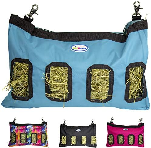 4-Opening Hay Bag for Rabbits, Guinea Pigs & Chinchillas, Hanging Hay Feeder, 18 x 11 x 1.5 in, 1000D Nylon, 6-Month Warranty (Hurricane Blue, 18" x 11" x 1.5")